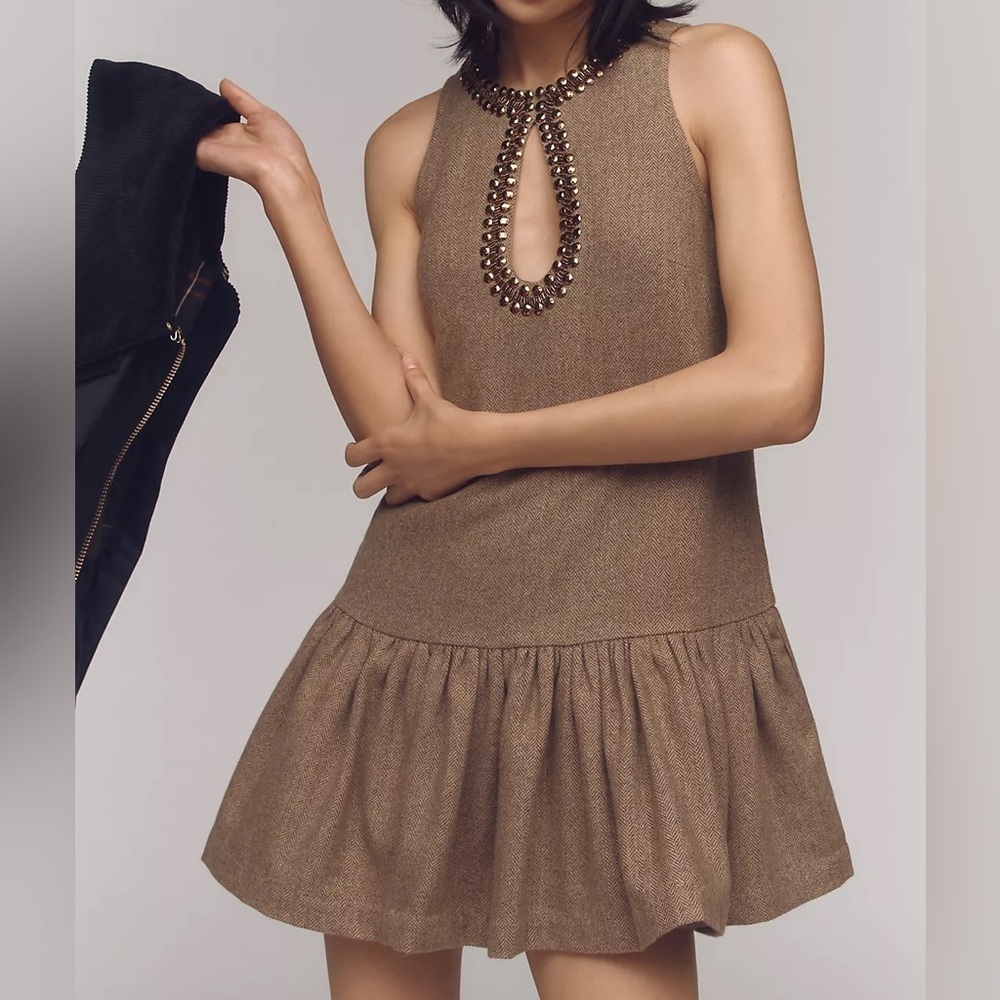 Anthropologie Beaded Keyhole Sleeveless Mini Dress - Picture 2 of 5